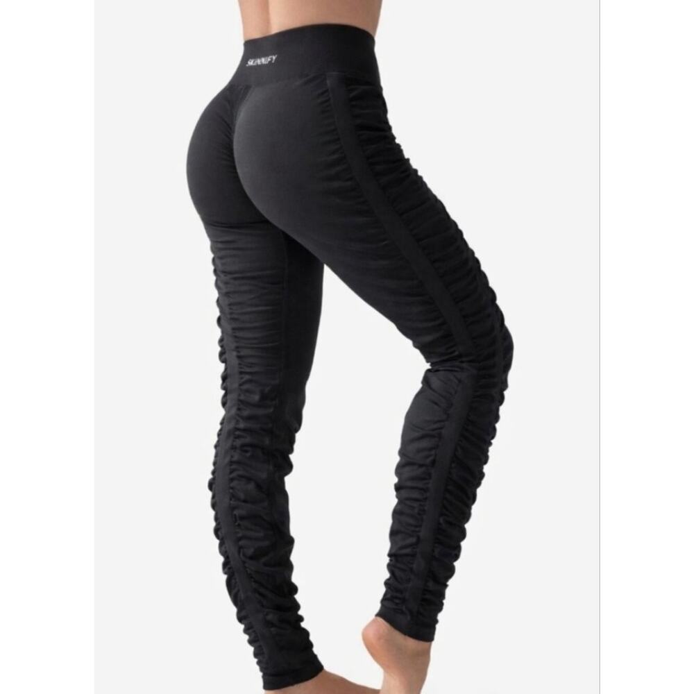 Skinnify Black Resistance Ruched Leggings High Waist Sculpting Size L *EUC